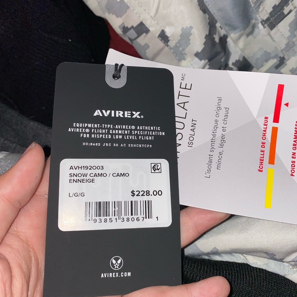 AVIREX Men's Snow Camo MA-1 Reversible Bomber Jacket Large Gift Army Force 3M
